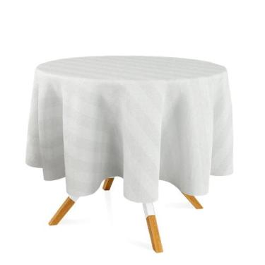 Imagem de Toalha de Mesa Redonda em Tecido Jacquard Branco Listrado Tradicional 