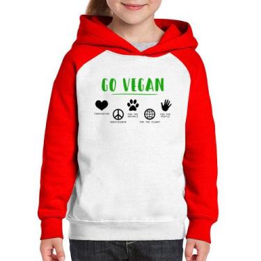 Imagem de Moletom Infantil Go Vegan Símbolos - Foca na Moda, Branco, Vermelho, 8