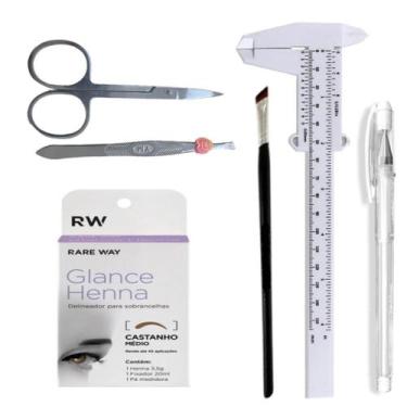 Imagem de Kit Henna Glance Com Caneta Marcação Pincel Pinça Tesoura Paquímetro D