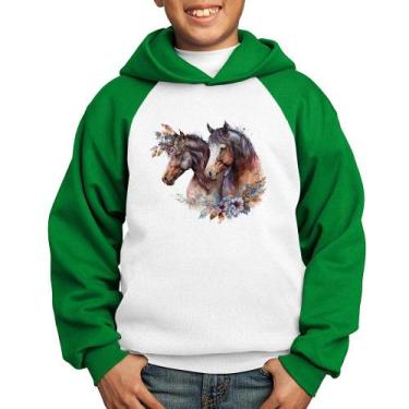 Imagem de Moletom Infantil Casal de cavalos e flores - Foca na Moda, Branco, Ver