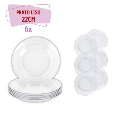 Imagem de Kit 06 pçs Pratos de Vidro Transparente Buffet Fundos 22cm - PRATICASA