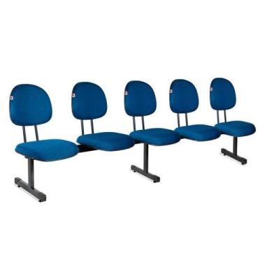 Imagem de Longarina Executiva 5 Lugares Tecido Azul Com Preto - Shop Cadeiras