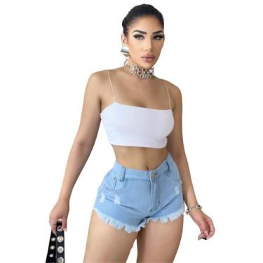 Imagem de Short Feminino Jeans Curto Azul Claro - Fortaleza Jeans, 44, Jeans