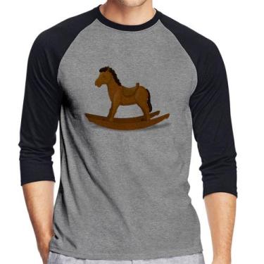 Imagem de Camiseta Raglan Cavalinho De Pau Manga 3/4 - Foca na Moda, Cinza, Pret