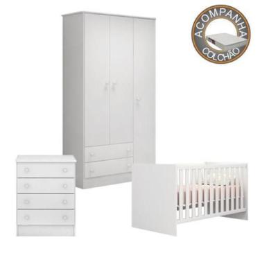 Imagem de Quarto de Bebê Completo Berço Colchão Light Guarda Roupa Cômoda Doce S