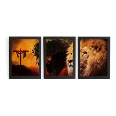 Imagem de 3 Quadros Mosaico Arte Jesus Leão De Juda 44x33cm Cada - Fanarte