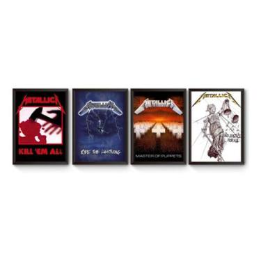 Imagem de Kit 4 Quadros Albuns Metallica Poster Moldurado - Fanarte