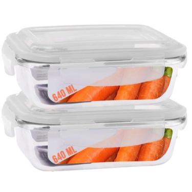 Imagem de 2 Pote Vidro 640ml Marmita Fitness Tampa Hermética 4 Travas - Casa Lin