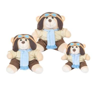 Imagem de Trio De Ursinhos Aviador Baloeiro Menino Bebe Presente Brinquedo Almof