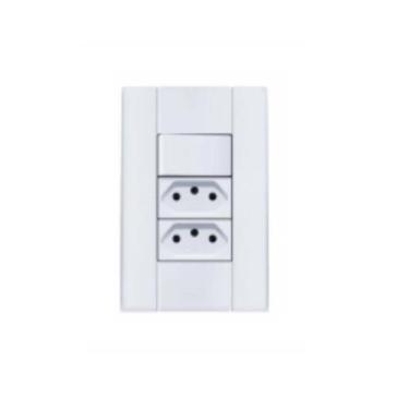 Imagem de 2 Tomadas 10A branca + Interruptor Modulo 10A ROMAZI