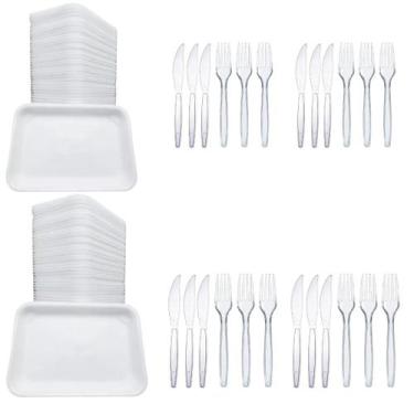 Imagem de Kit 600 Churrasco Bandeja B2 Garfo Faca Refeiçao Descartavel - Crgfest