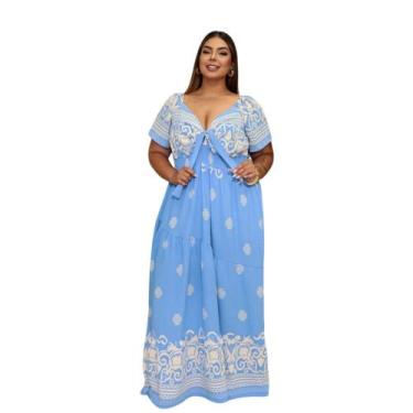 Imagem de Vestido Longo Estampado Plus Size 7ª Geração - Reyn Store, Azul bebê e