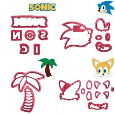 Imagem de Kit 4 Cortadores Sonic Coqueiro Raposa Tails Logo Top - DOCE IMPRESSO,