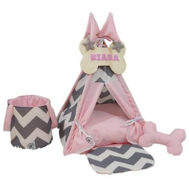 Imagem de Cabana Chevron Pink PP Pet Placa Personalizada Caminha Acolchoada Cach