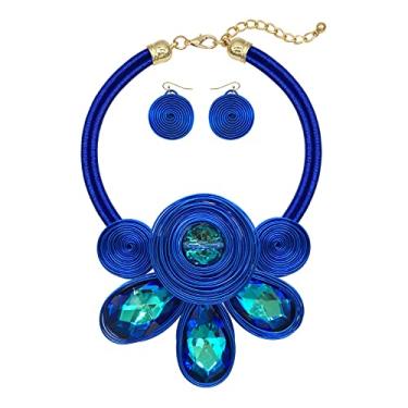 Imagem de Colar de declaração africana volumoso para mulheres, moda tribal, conjunto de brincos exclusivo, colorido, grande, cristal, strass, colar, gargantilha, babador feito à mão, Cristal, não conhecido,