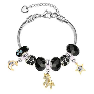 Imagem de Pulseira Pandora Unicórnio Ideias de Presente para Meninas Adolescentes Ajustável 17 a 21 cm, 8 3 inch, Vidro