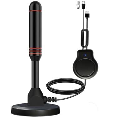 Imagem de Antena de TV com base magnética - Antena de TV interna digital HD 4K - Antena HDTV amplificada de 360° de alcance de recepção com amplificador de sinal - Suporte aéreo de TV para todos os tipos de TV