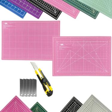 Imagem de Base de Corte A3 45x30cm Dupla Face AutoCura Multiuso Estilete Profissional Kit Patchwork Artesanato Scrapbook Costura (Rosa)