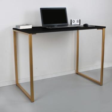 Imagem de Escrivaninha Industrial Escritorio Home office 1 00 x 60 Cm Mesa Notebook Computador Ferro MDF(DOURADO COM PRETO)