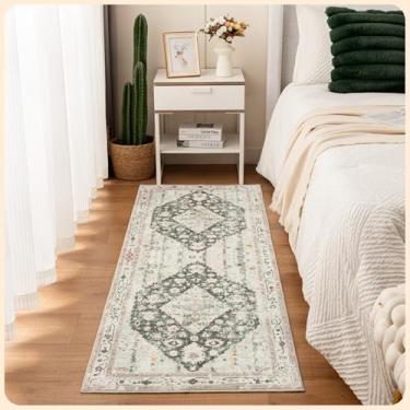 Imagem de Istana Tapete de corredor 5 x 15 cm – verde claro/bege tapetes de cozinha antiderrapantes laváveis – tapete de seda macio – Tapete elegante para casa