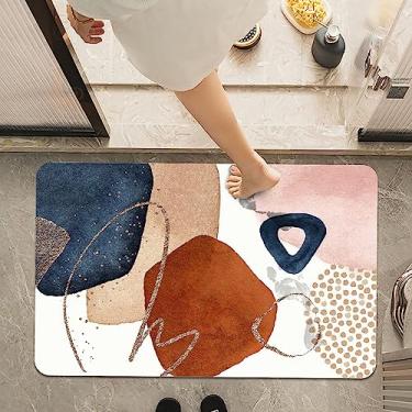 Imagem de Tapete de banho, arte geométrica boêmia, antiderrapante, super absorvente, secagem rápida, tapete de banheiro, cabe embaixo da porta, tapete de chuveiro fácil de limpar para chuveiro, pia e banheira