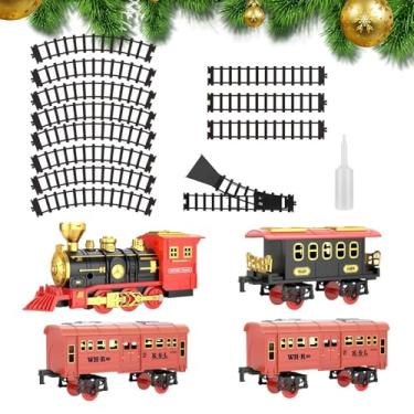 Imagem de Trem elétrico para crianças,Conjunto de trem elétrico para meninos,Conjunto de trem clássico Som de brinquedo de trem - Modelo de locomotiva Kit ferroviário movido a bateria Brinquedo de Natal para me