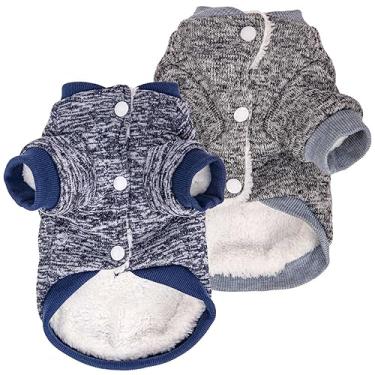 Imagem de Suéter para cães, suéteres para cães pequenos, 2, pacote com 3 roupas quentes e macias para animais de estimação para filhotes, gatos médios e grandes, cães menina ou menino, colete de camisa de cachorro para inverno e Natal (PP, casaco cinza + azul marinho)