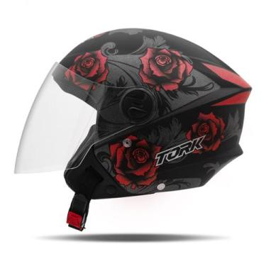 Imagem de Capacete Aberto Feminino Rosas Flores New Three Flowers Viseira Crista