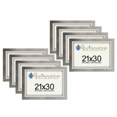 Imagem de Kit 8 Molduras Porta Diploma Certificado A4 21x30 Prateado - Santamari
