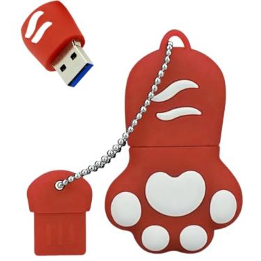 Imagem de Ecoodisk Pen Drive USB 3.0 de 128 GB, desenho animado, adorável pata de gato, cartão de memória de borracha de silicone Ainmal Pendrive vermelho