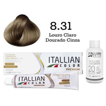 Imagem de Coloração 8.31 Louro Claro Dourado Cinza + Oxi 20 Vol  Itallian Color