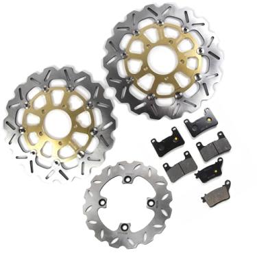 Imagem de Rotores e pastilhas de disco de freio dianteiro traseiro flutuantes compatíveis com Kawasaki Ninja ZX10R ZX-10R 2011-2015 ABS, acessórios de substituição de motocicleta dourado