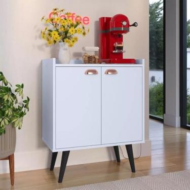Imagem de Aparador Buffet Retro Cantinho Do Café Com 2 Portas Pés Palito Decoração Sala Escritório Cozinha Salão (Branco)