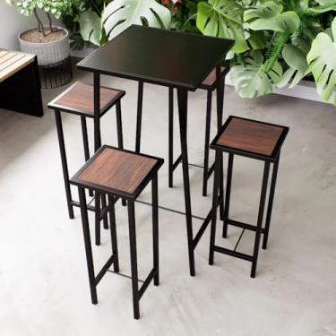 Imagem de Conjunto Mesa Alta Bar Bistrô Preta 4 Bancos Imbuia Botequim Industrial Black