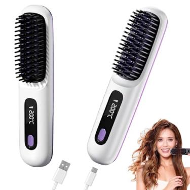 Imagem de Alisador de cabelo Go Brush Pro – pente sem fio com íon negativo, aquecimento rápido de 4000 mAh e design portátil de viagem, escova recarregável para alisar e enrolar (1 peça)