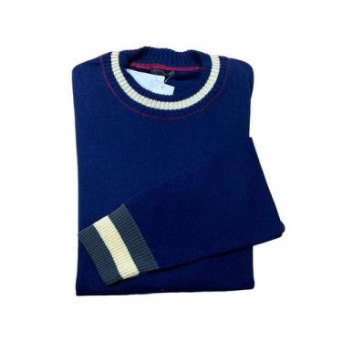 Imagem de Blusa Tricô Masculina com Barra Carlan, M, Azul escuro