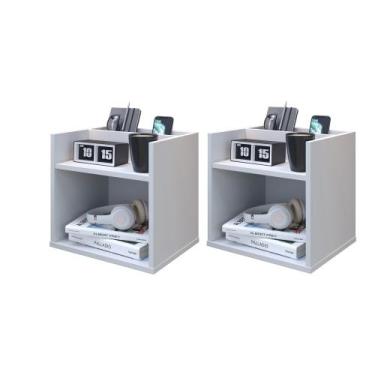 Imagem de Kit Mesa de Cabeceira Suspensa Mudo Nicho Retro Quarto Madri Branco - 