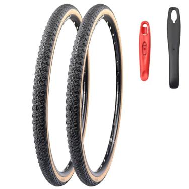 Imagem de WEEROCK Pacote com dois pneus 700C para bicicleta de estrada 700 x 42C pneu de bicicleta cascalho para bicicleta de estrada 700, lateral marrom de parede