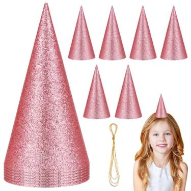 Imagem de MAGICLULU 12 Peças de Chapéus de Aniversário de Cone de Glitter Chapéus de Festa de Princesa para Lembrancinhas de Festa Suprimentos Rosa