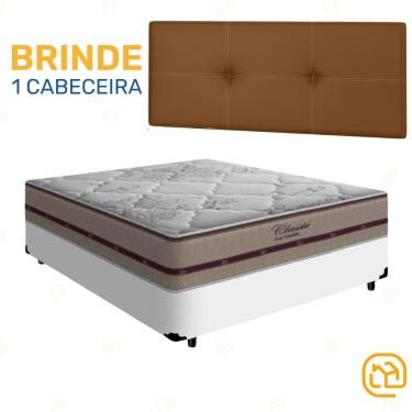 Imagem de Box Casal Branca + Cabeceira Painel Iris Marrom + Colchão Classic Molas Ensacadas 138cm