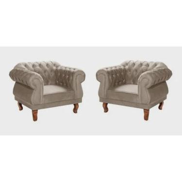 Imagem de Duas Poltronas Chesterfield Elisabeth Capitonê sala/recepão/barbearia Suede Bege