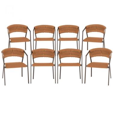 Imagem de 8 Cadeiras Tricô Náutico E Alumínio Com Proteção Uv Varanda Terra Cota