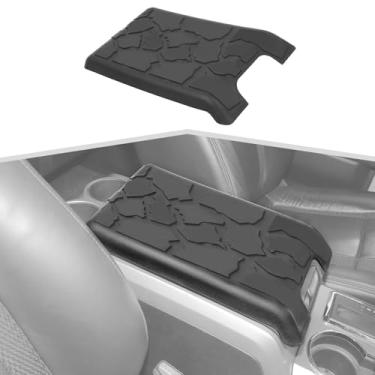 Imagem de amayum Capa de apoio de braço para console central Ford f150 Raptor 2009-2014 capa de descanso de braço de couro preto sobreposição interior do console do meio capa protetora da tampa do apoio de