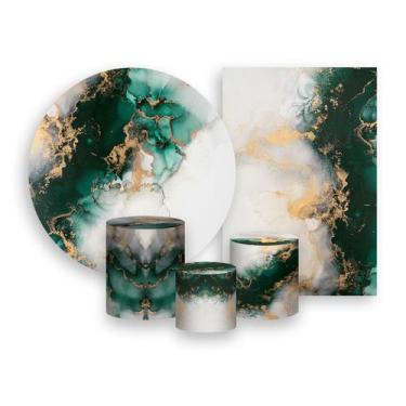 Imagem de Kit 2 Painéis De Festa  Trio De Capas Cilindros,  Efeito Mármore Verde