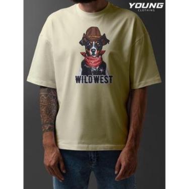 Imagem de Camiseta Oversized Dog Faroeste Streetwear Algodao Unissex Creme-Masculino