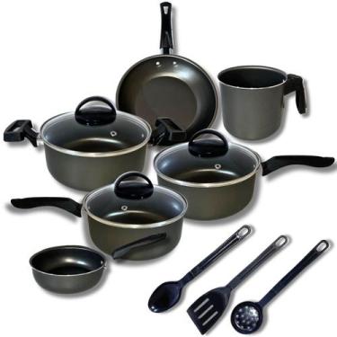 Imagem de Jogo De Panelas 9 Pçs Teflon Tampas Vidro Antiaderente Color - Gal Alu