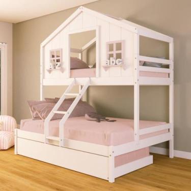 Imagem de Treliche Casal/ Solteiro Casinha dos Sonhos Madeira Maciça Branco/ Ros