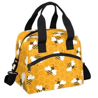 Imagem de Bolsa de almoço feminina colmeia de abelha saco de almoço isolado lancheira lancheira térmica bolsa térmica bolsa térmica bolsa de almoço com alça de ombro lancheira