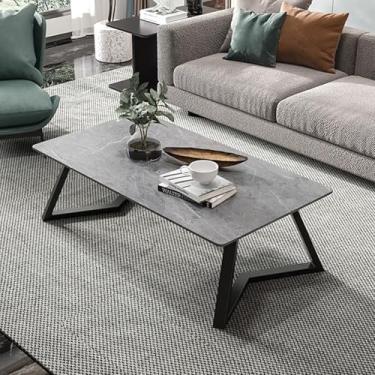 Imagem de Lzyjckh Mesas de Centro Modernas para Sala de Estar, Mesa de Centro Retangular Simples com Tampo de Ardósia e Estrutura Geométrica de Metal para Quarto e Escritório em Casa,Gray,47.2×23.6×17.7 inch