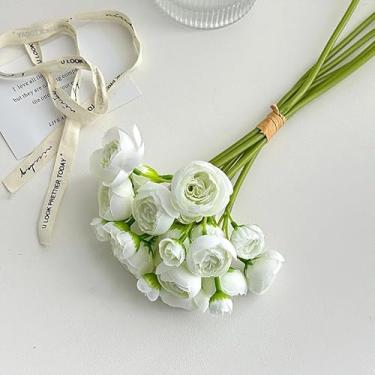 Imagem de JWlock 24 peças de flores brancas artificiais de ranúnculo – flores realistas de seda sintética para buquês DIY, centros de mesa de casamento, decoração de chá de panela e decoração de casa